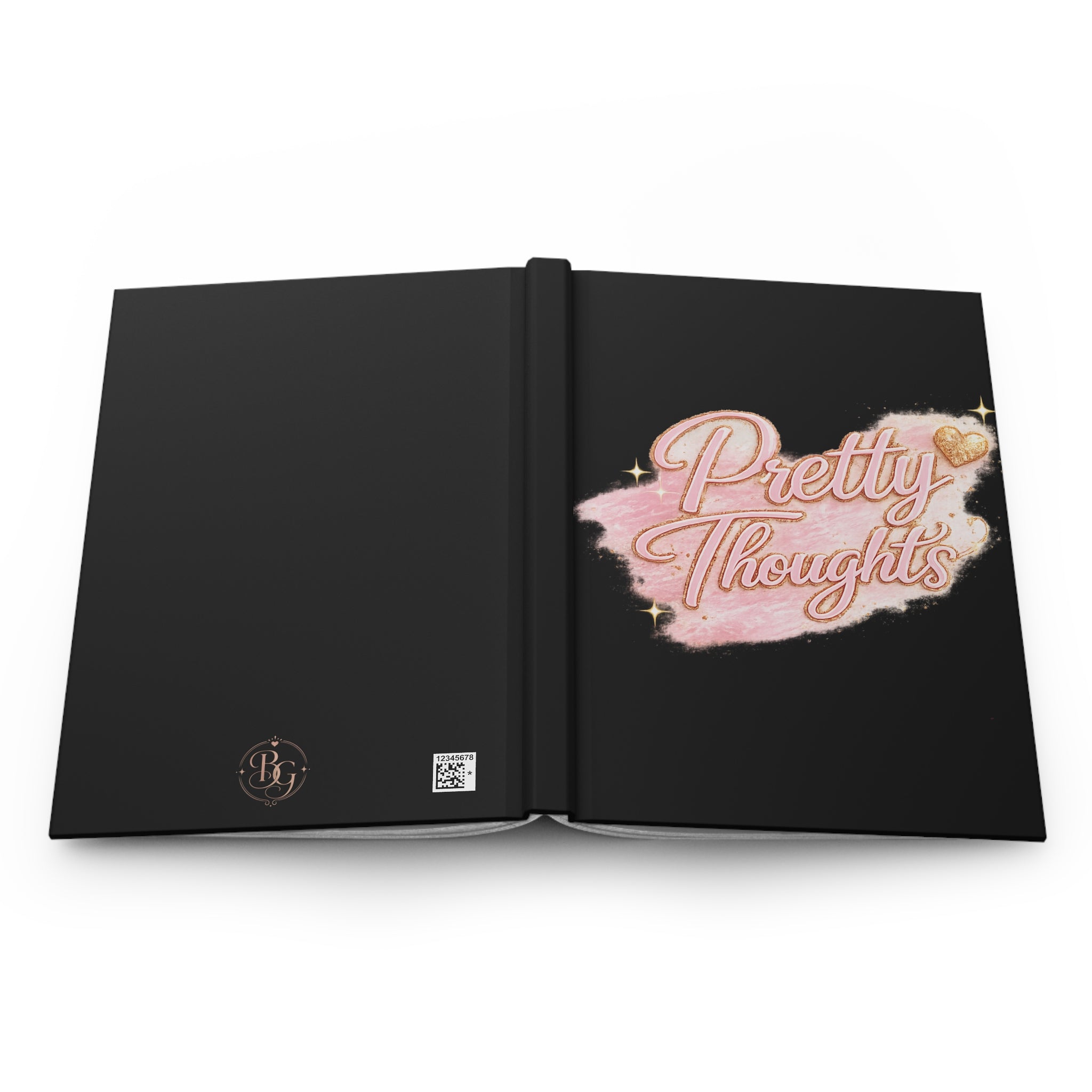 Pretty Thoughts Hardcover Journal — Pink Glitter Script Notebook for Daily Gratitude & Personal Notes