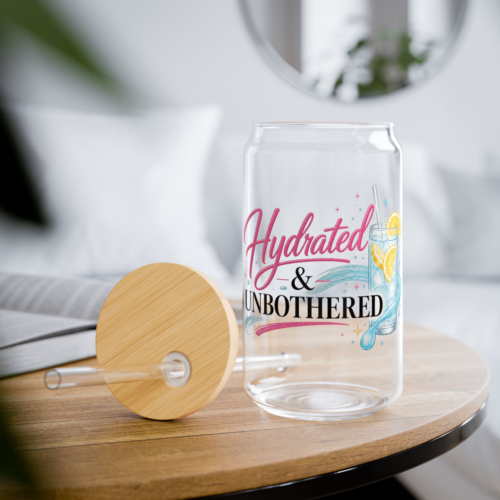 Hydrated & Unbothered 16oz Glass Can Tumbler with Straw