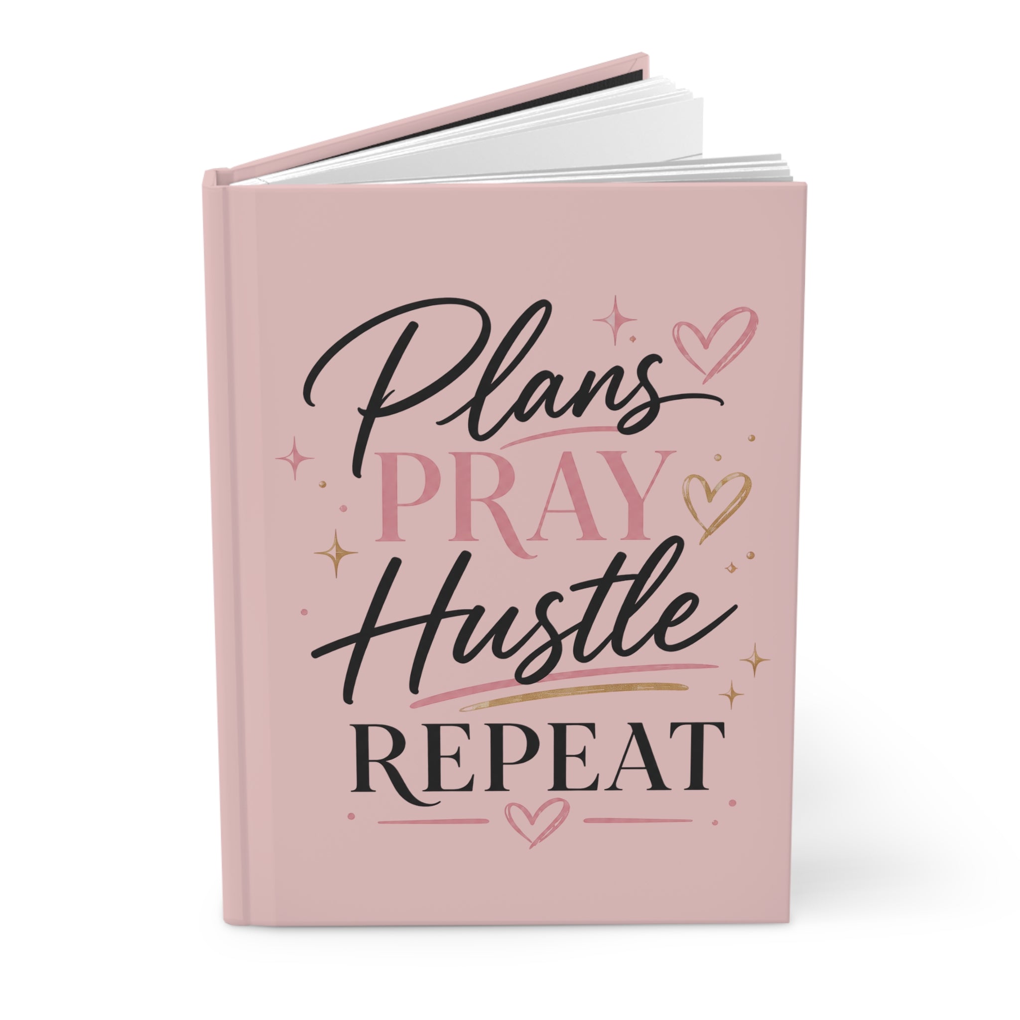 Hardcover Journal — "Plans Pray Hustle Repeat" Motivational Pink Planner
