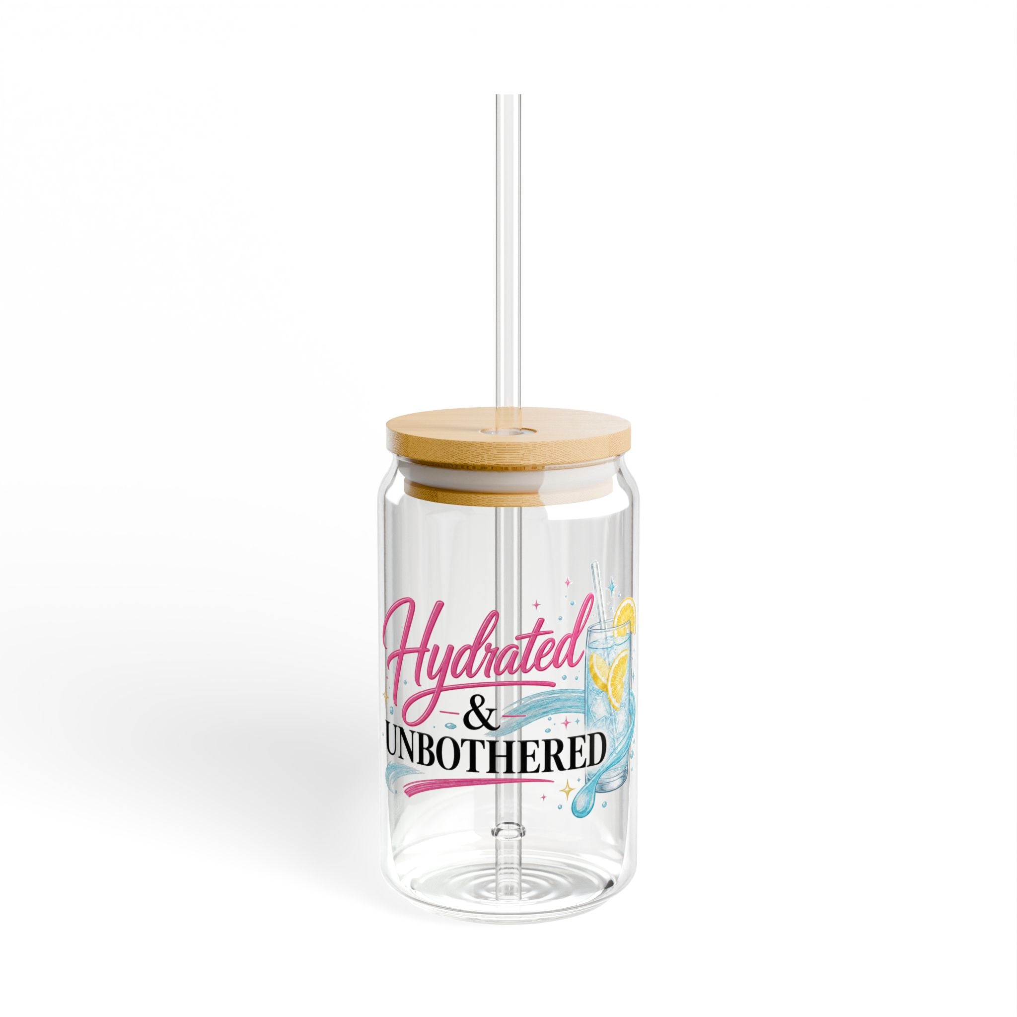 Hydrated & Unbothered 16oz Glass Can Tumbler with Straw