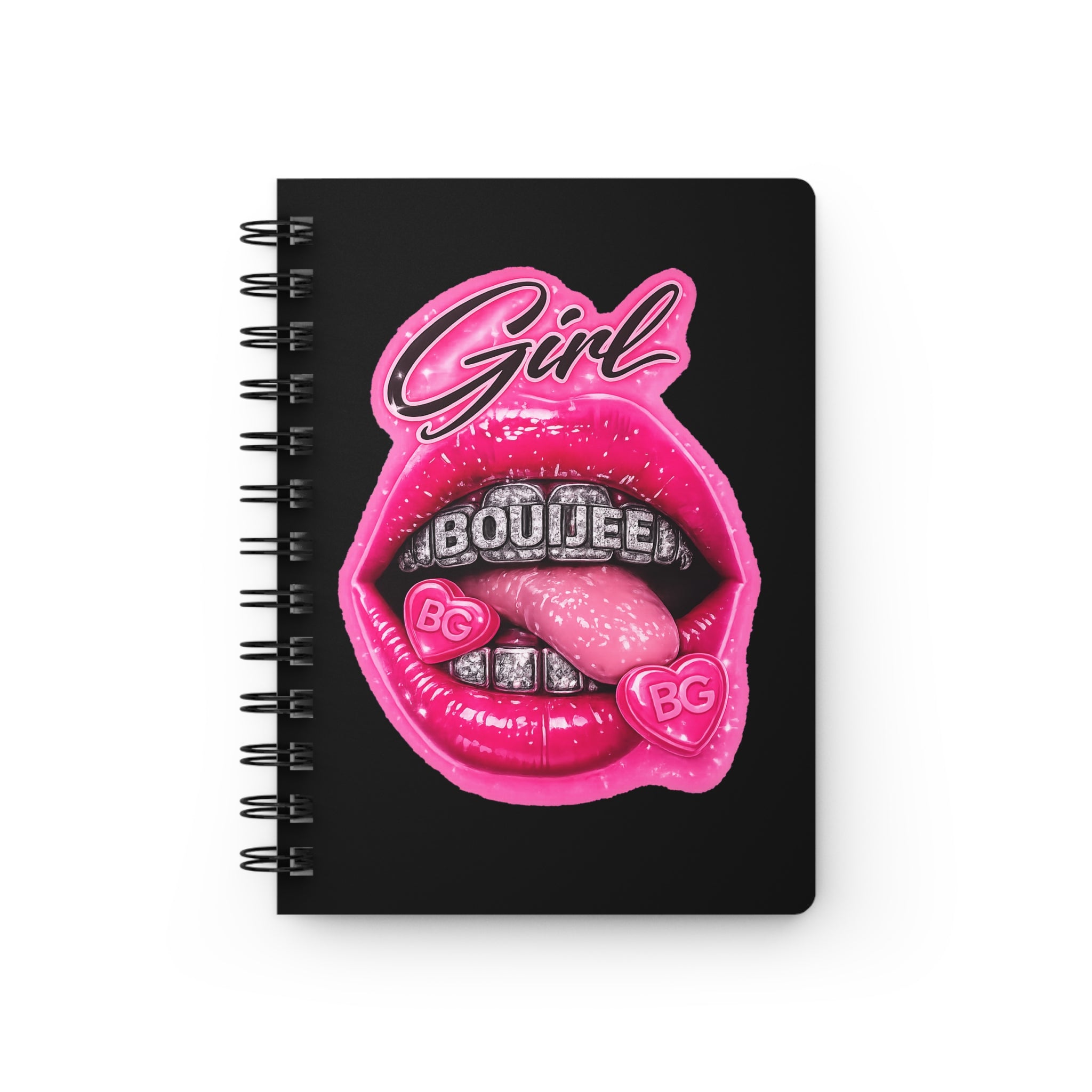 Bouijee Girl Spiral Notebook — Glitter Pink Lips Journal