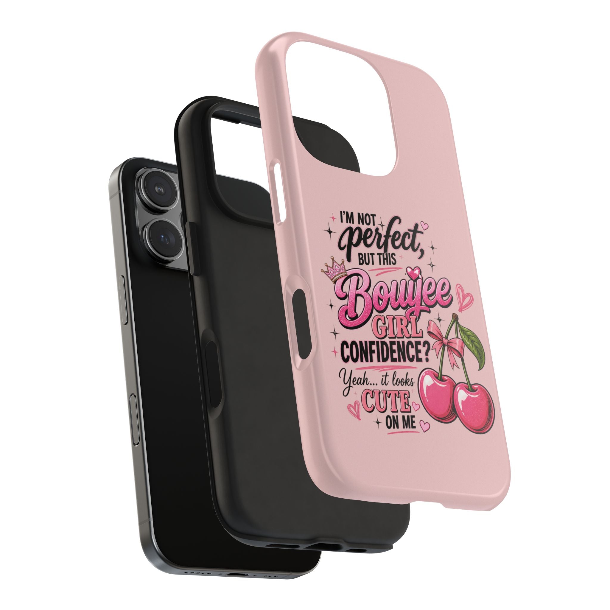 Bouijee Girl Tough Junk Phone Case — Pink Cherry Confidence