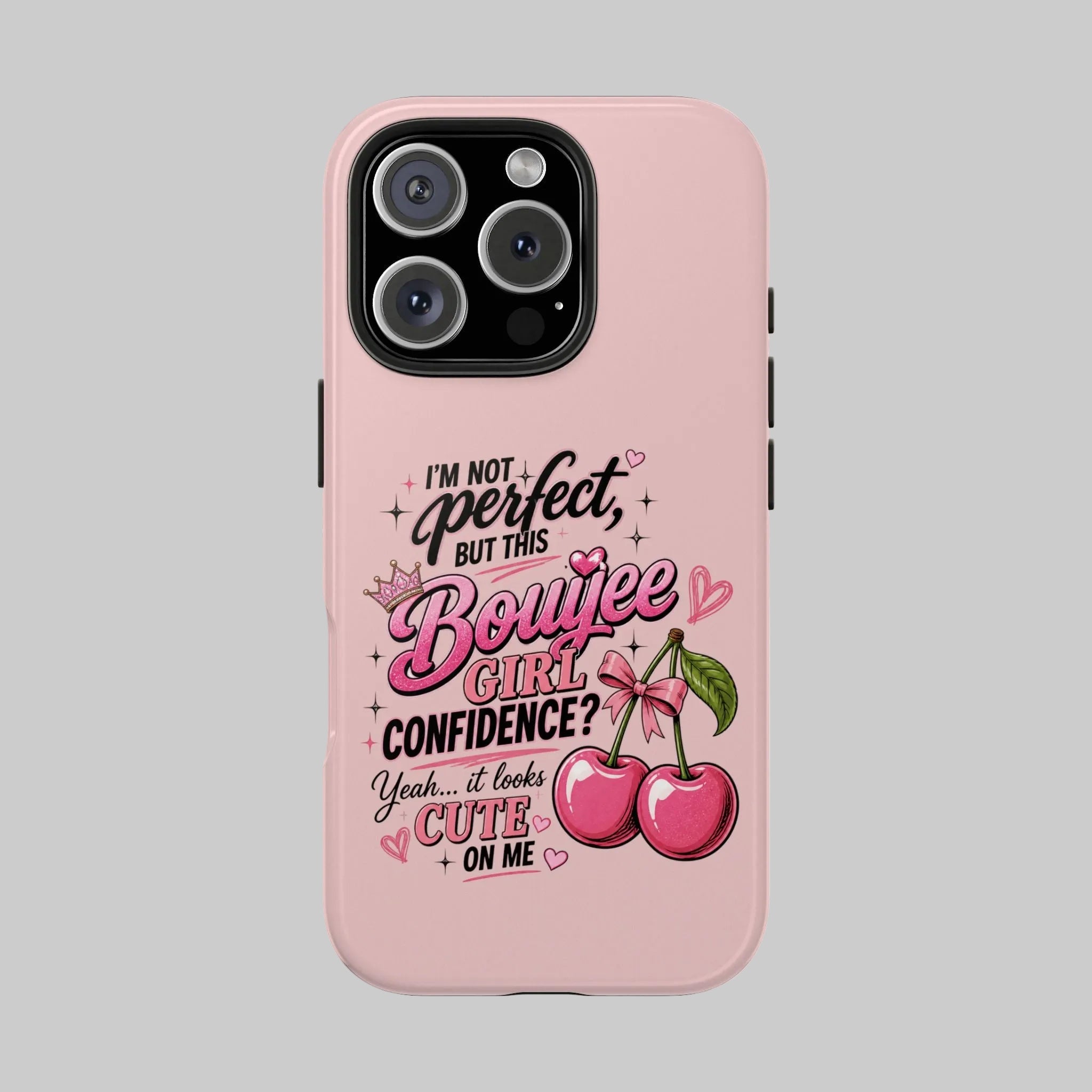 Bouijee Girl Tough Junk Phone Case — Pink Cherry Confidence