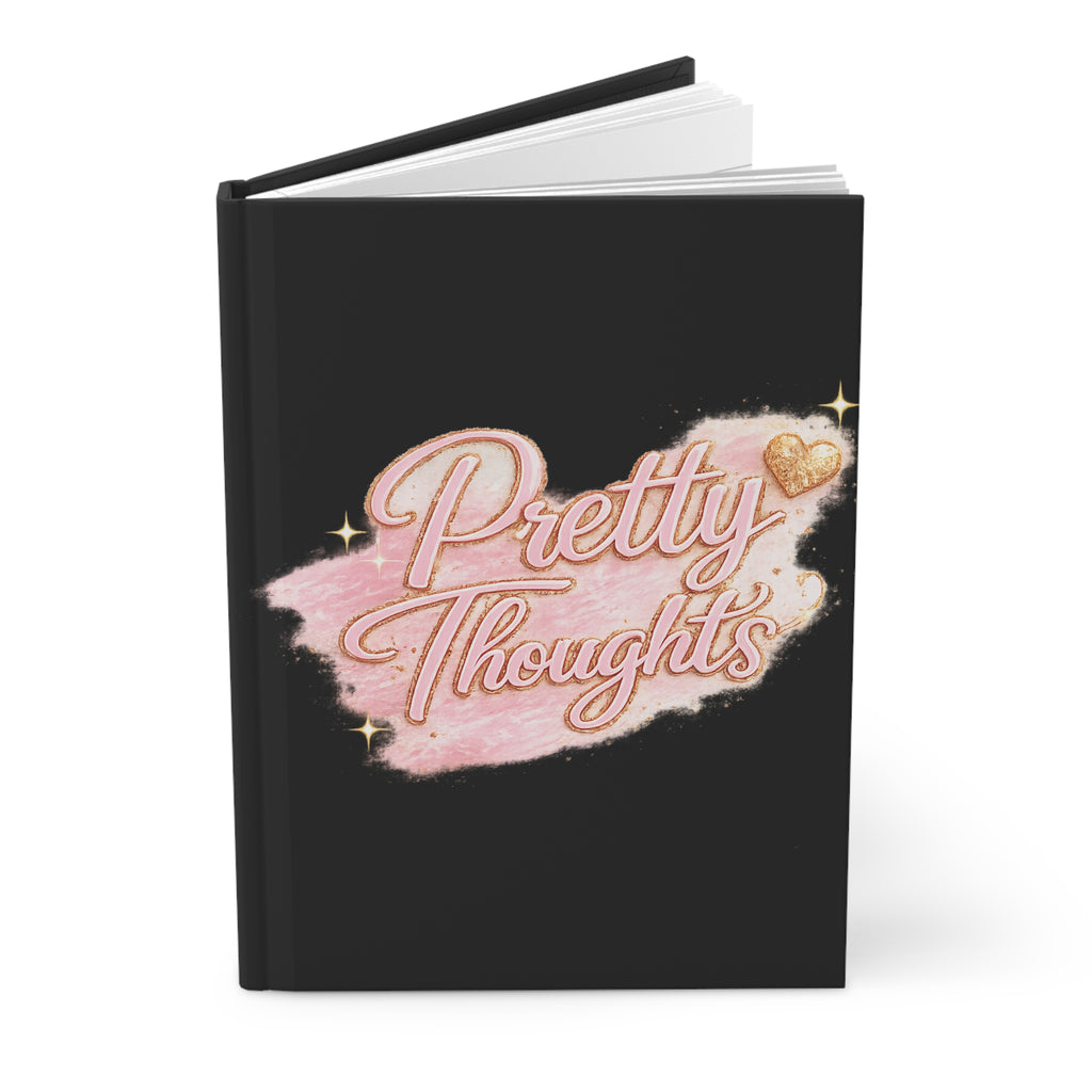 Pretty Thoughts Hardcover Journal — Pink Glitter Script Notebook for Daily Gratitude & Personal Notes
