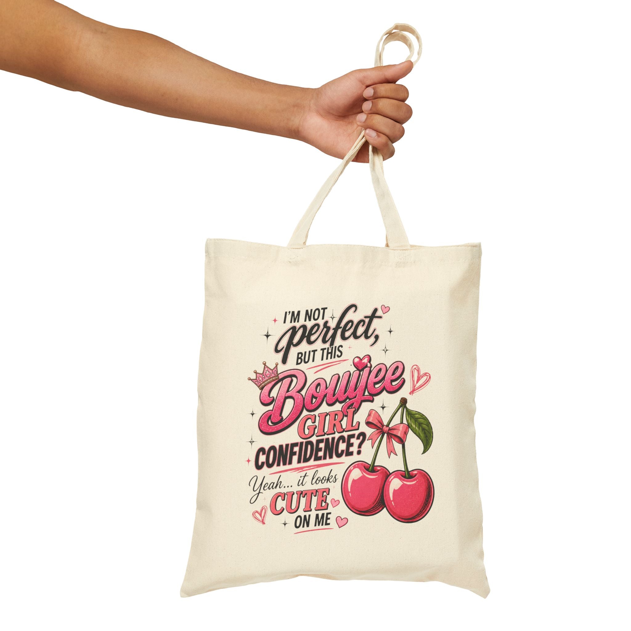 Tote Bag - "Boujee Girl" Cherry Confidence Canvas Tote