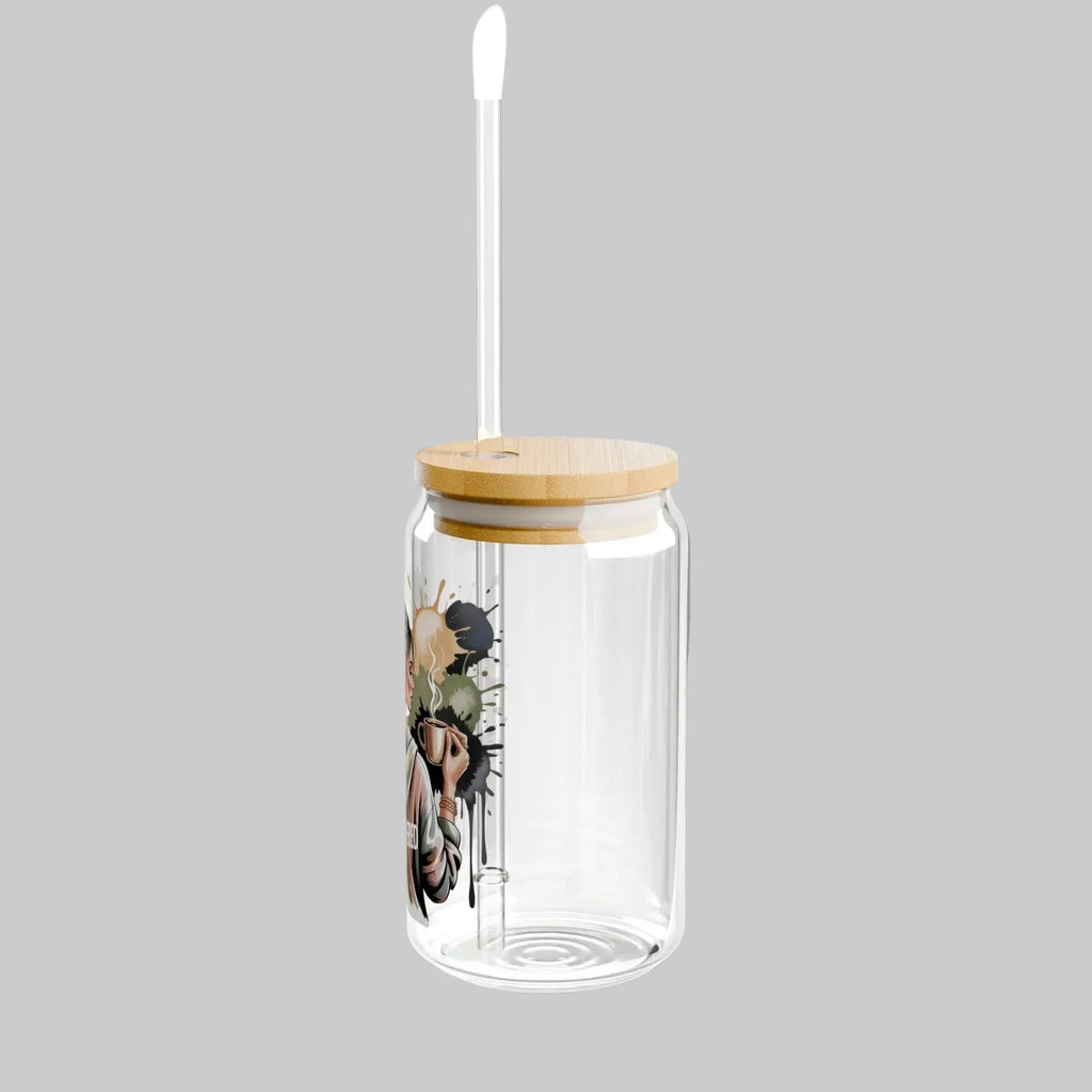 Unbothered & Sipping Glass Canister Tumbler with Straw – 16oz