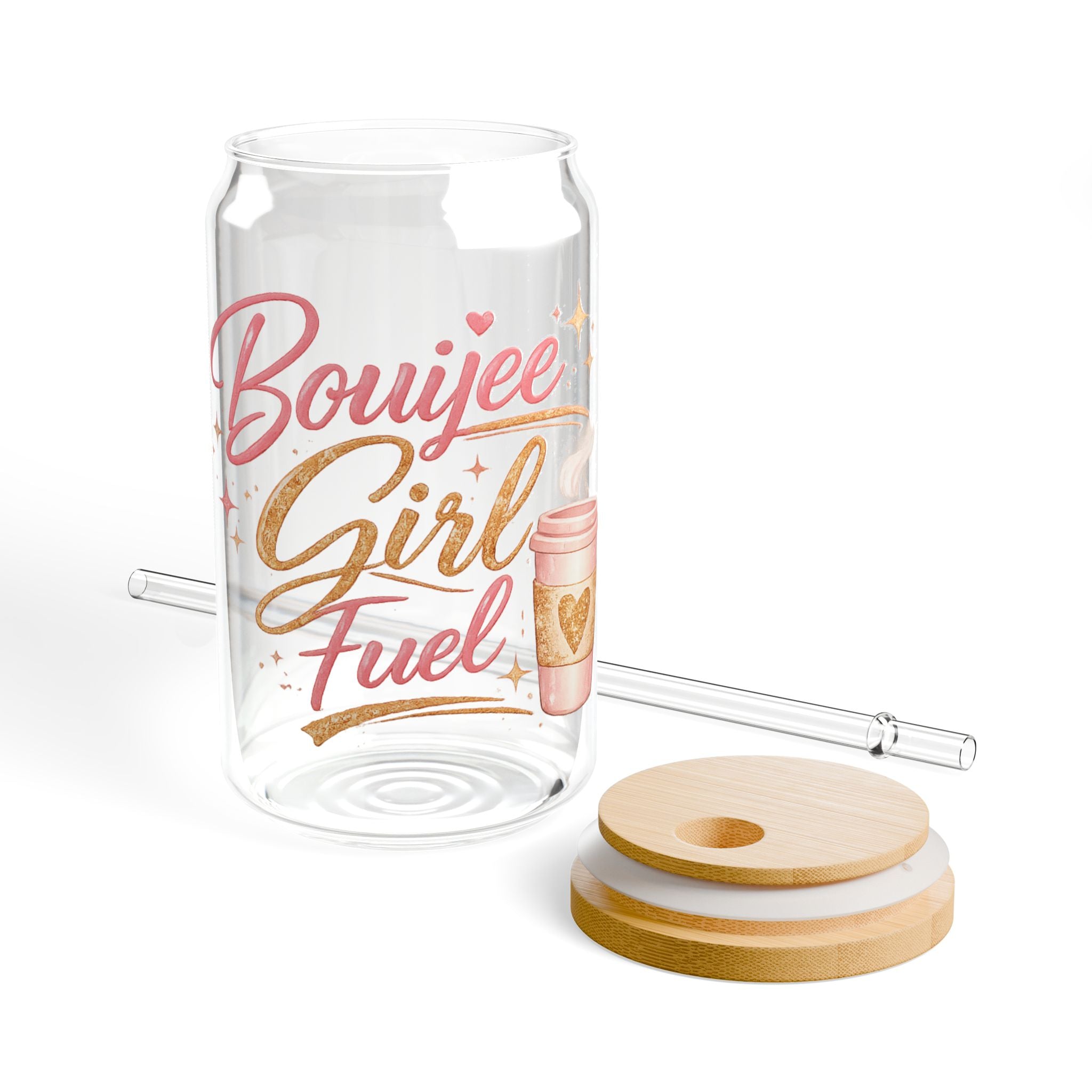 Bouijee Girl Fuel Glass Canister Tumbler with Straw – 16oz