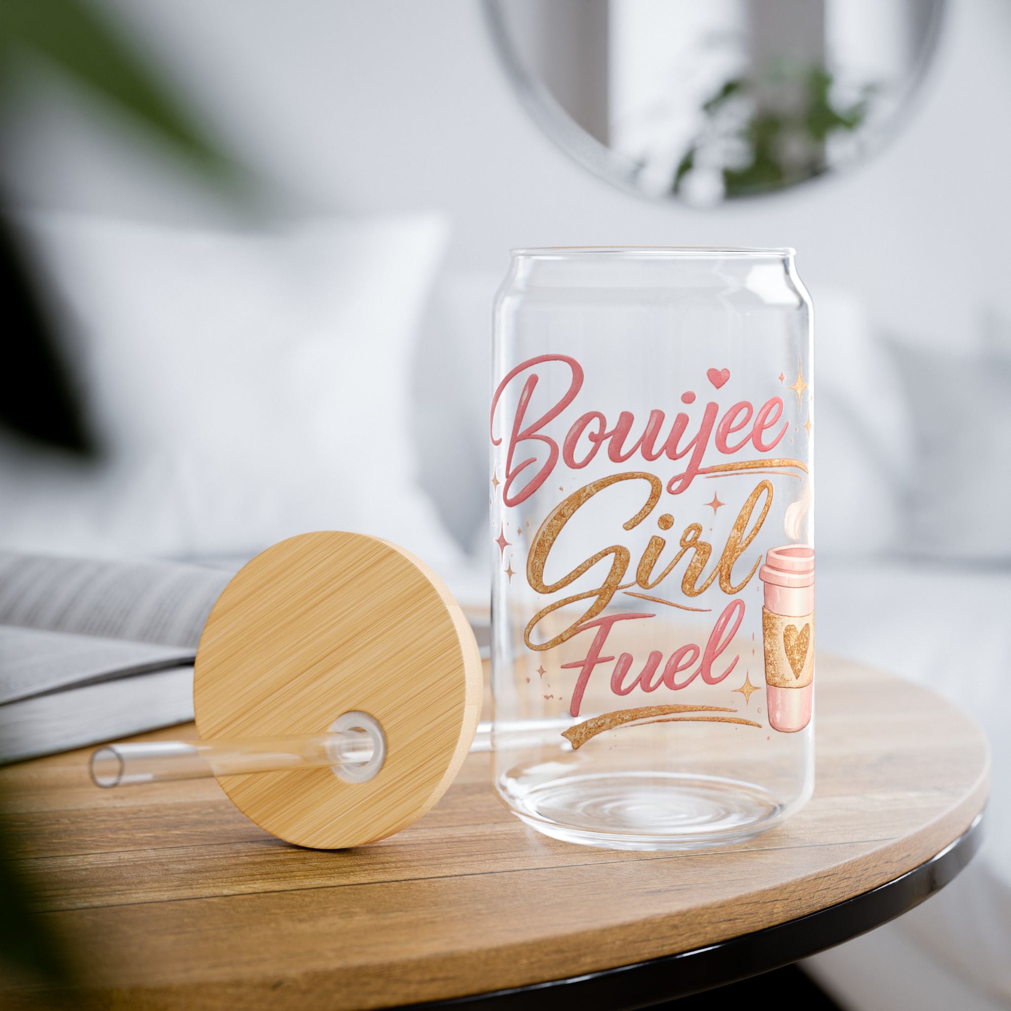 Bouijee Girl Fuel Glass Canister Tumbler with Straw – 16oz