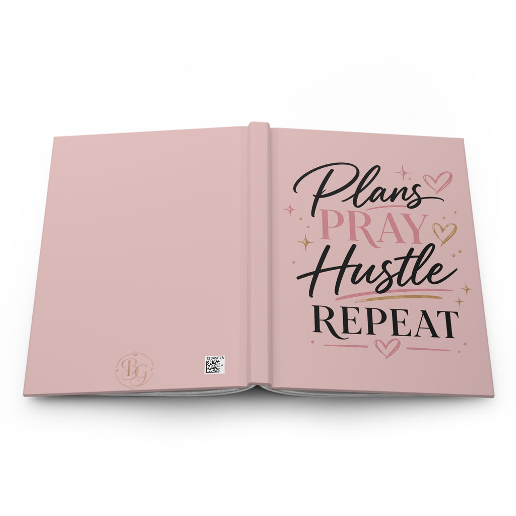 Hardcover Journal — "Plans Pray Hustle Repeat" Motivational Pink Planner