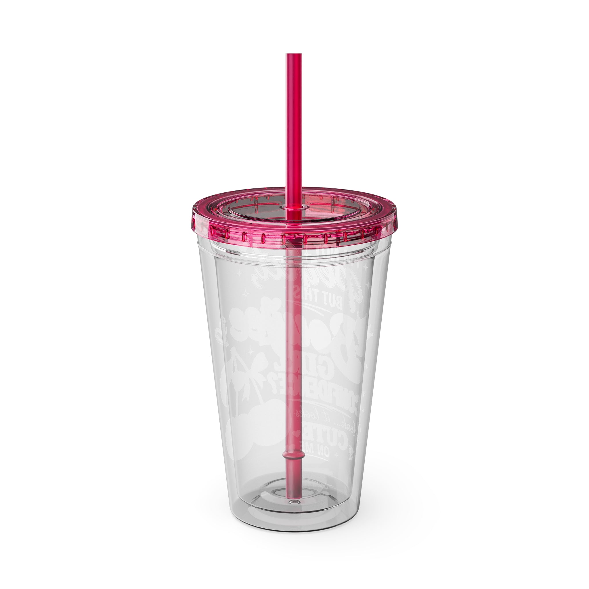 Bouijee Girl Confidence 16 oz Double-Wall Clear Tumbler with Lid & Reusable Straw | Cute Cherry Cold Cup