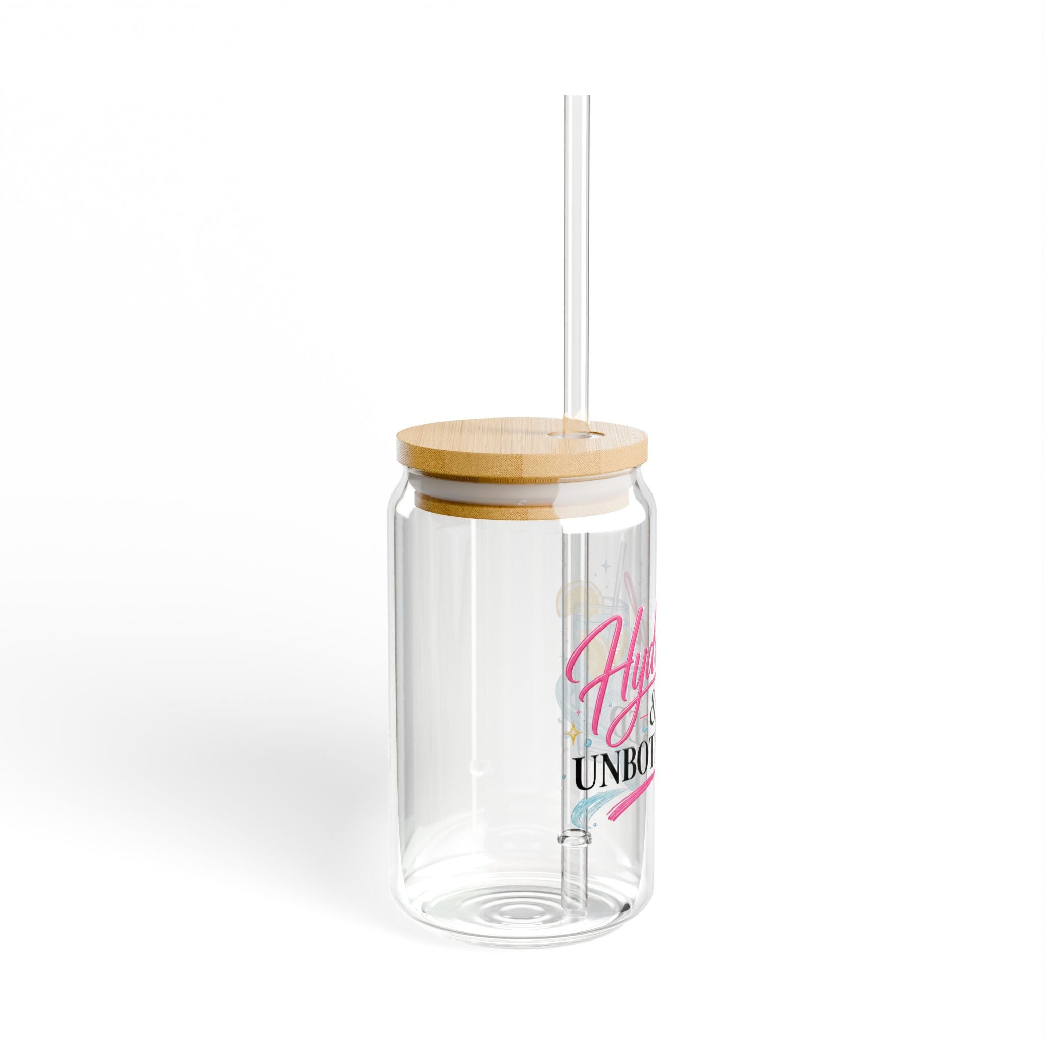 Hydrated & Unbothered 16oz Glass Can Tumbler with Straw