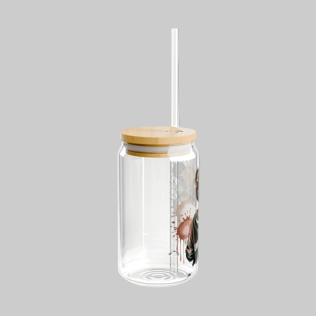Unbothered & Sipping Glass Canister Tumbler with Straw – 16oz