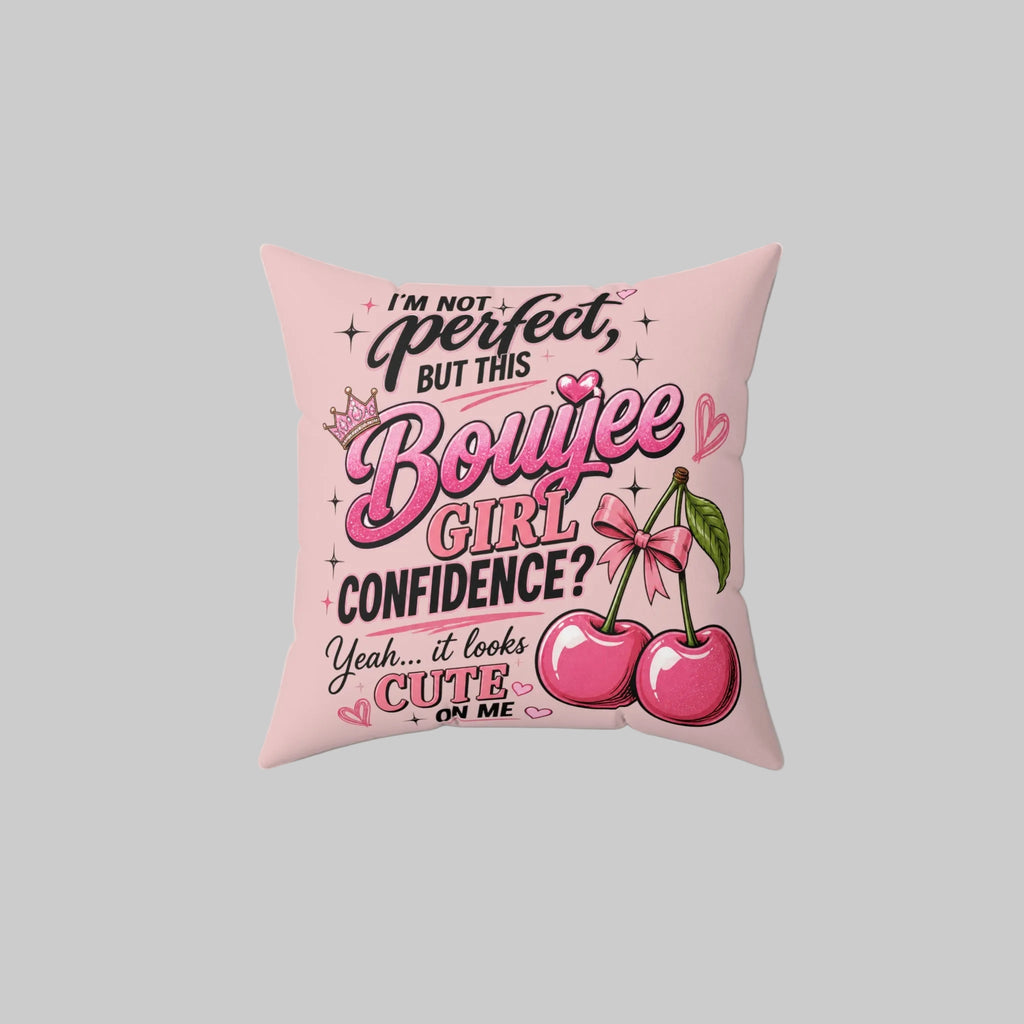 Bouijee Girl Confidence Square Pillow — Pink Cherry Decorative Throw Pillow