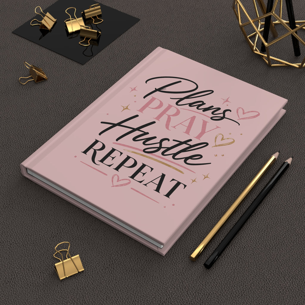 Hardcover Journal — "Plans Pray Hustle Repeat" Motivational Pink Planner