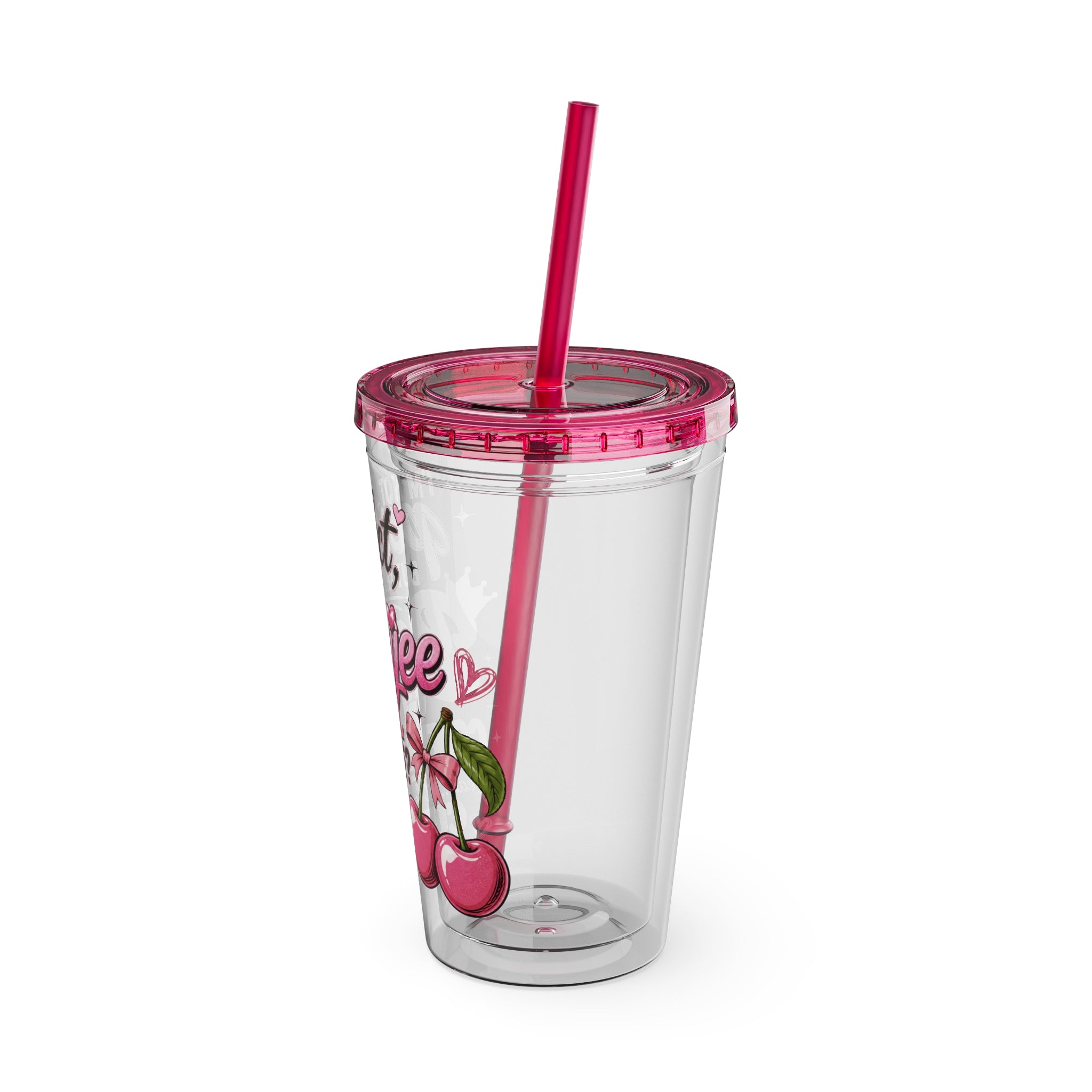 Bouijee Girl Confidence 16 oz Double-Wall Clear Tumbler with Lid & Reusable Straw | Cute Cherry Cold Cup