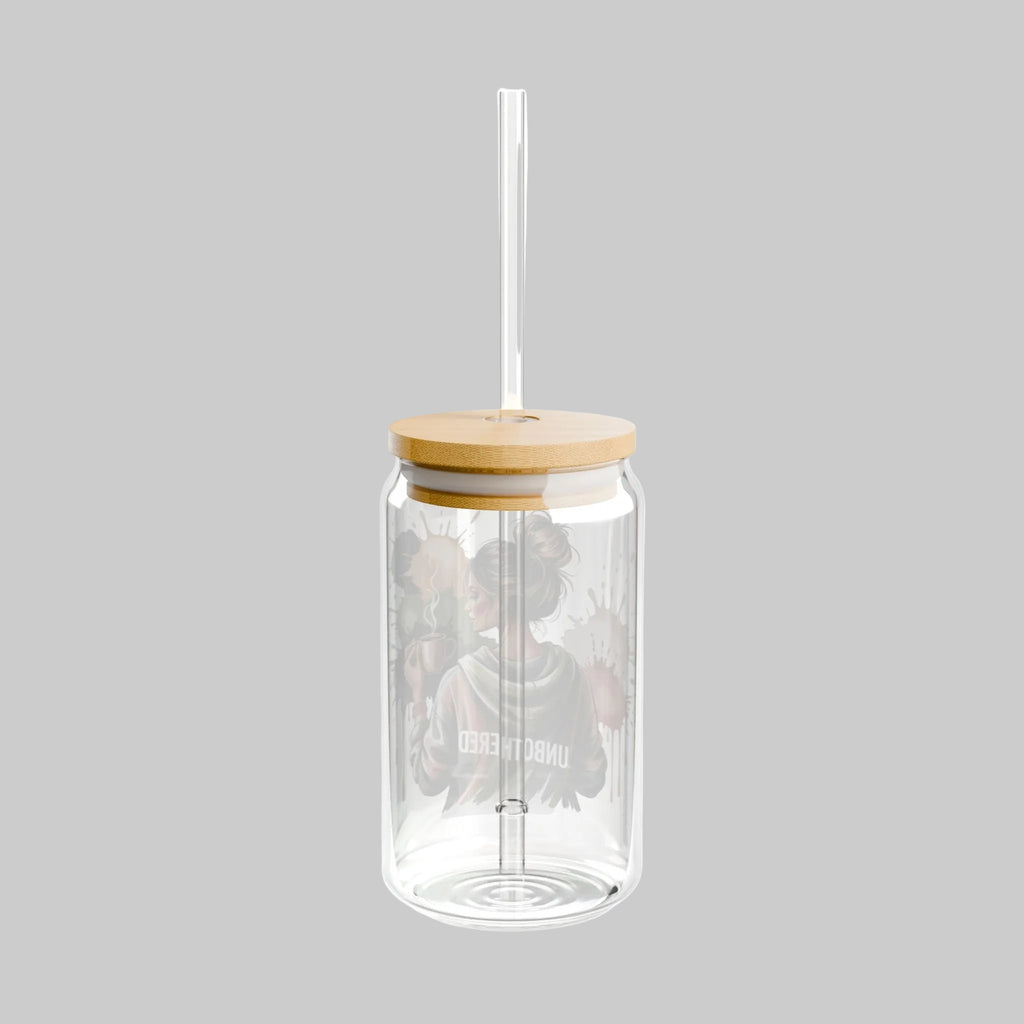 Unbothered & Sipping Glass Canister Tumbler with Straw – 16oz