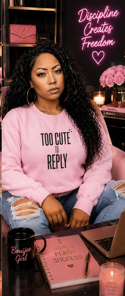 Too Cute to Reply Sweatshirt — Cute Graphic Crewneck for Teens & Women