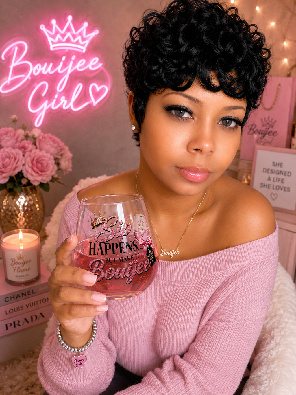 Sip Happens but Make it Bouijee Stemless Wine Glass
