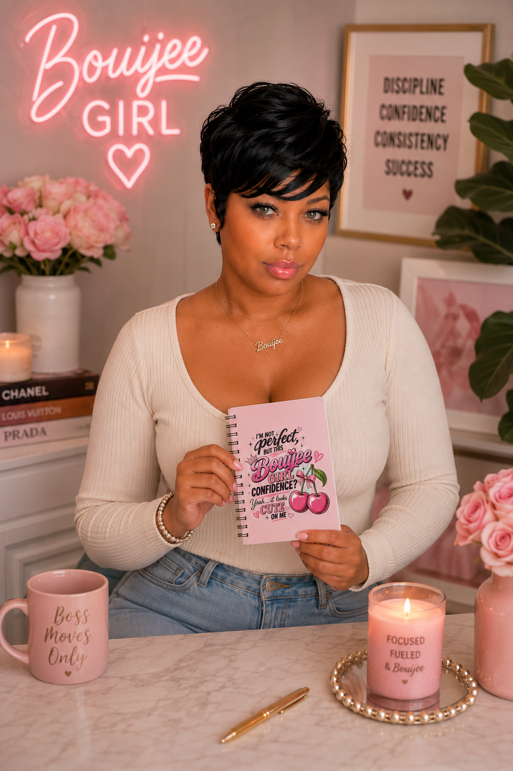Spiral Notebook — "Bouijee Girl Confidence" Pink Cherry Journal
